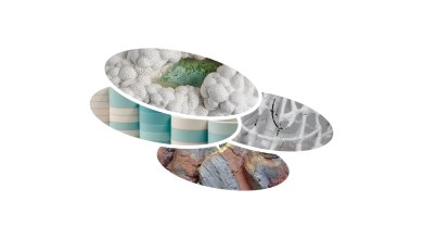 Das Bild zeigt vier verschiedene Texturen von Keramik.