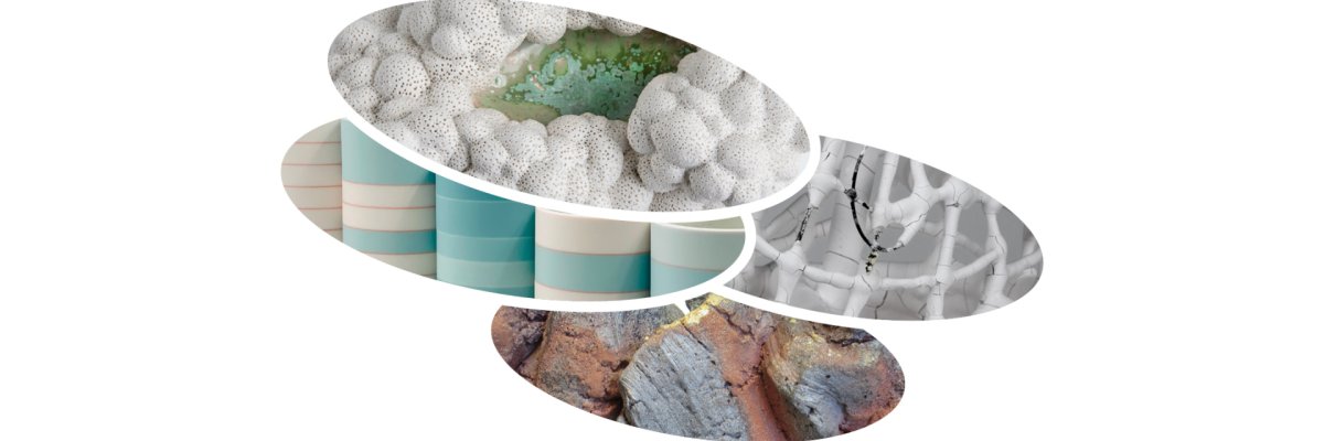 Das Bild zeigt vier verschiedene Texturen von Keramik.