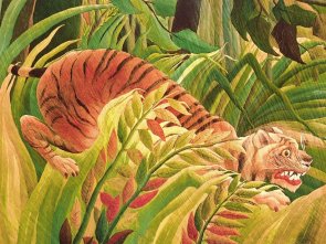 Ferienkurs Kinderkunstschule 2026 Das Bild zeigt einen Tiger aus einem Bild von Henri Rousseau.