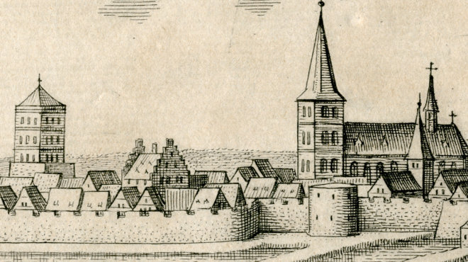 Ausschnitt aus der Stadtansicht Siegburgs von Matthias Merian, um 1645