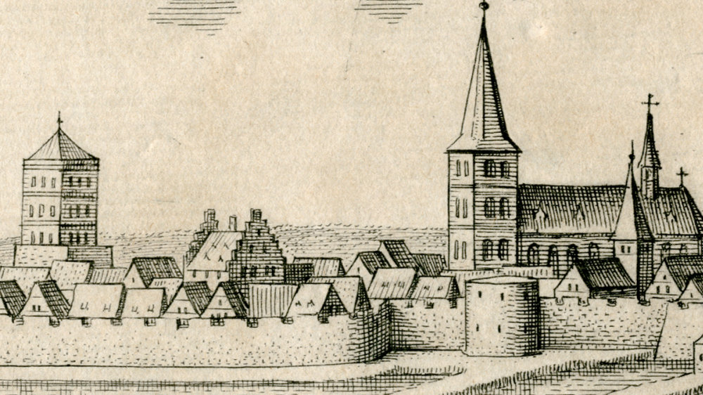 Ausschnitt aus dem sogenannten Merian-Stich, Siegburg um 1646.